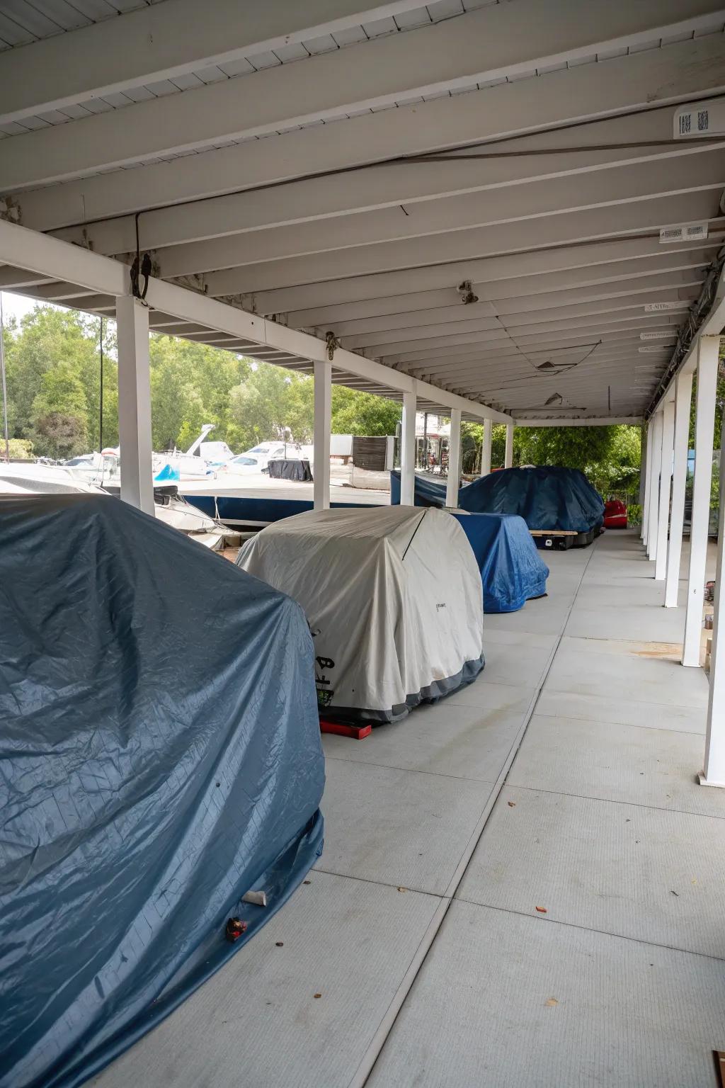 Tarpaulins offer a simple solution for shielding large under-deck articles.