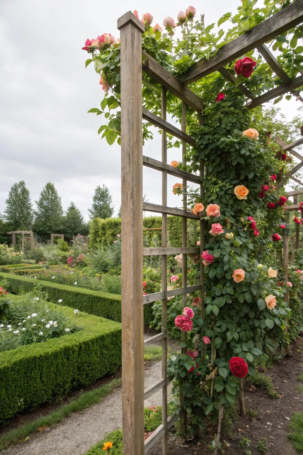 Wood lattice trellises offer a classic garden look.