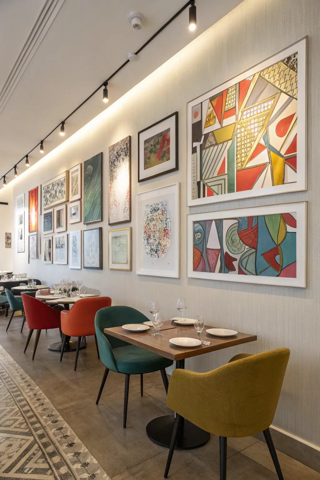 A gallery array with fascinating non-representational art