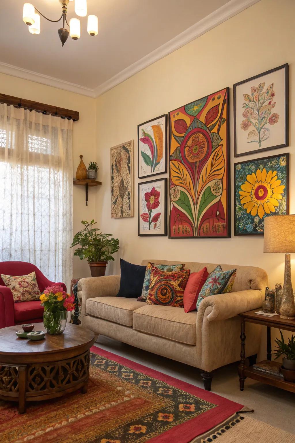 Vibrant art embellishments infuse vibrancy and vitality into your space.
