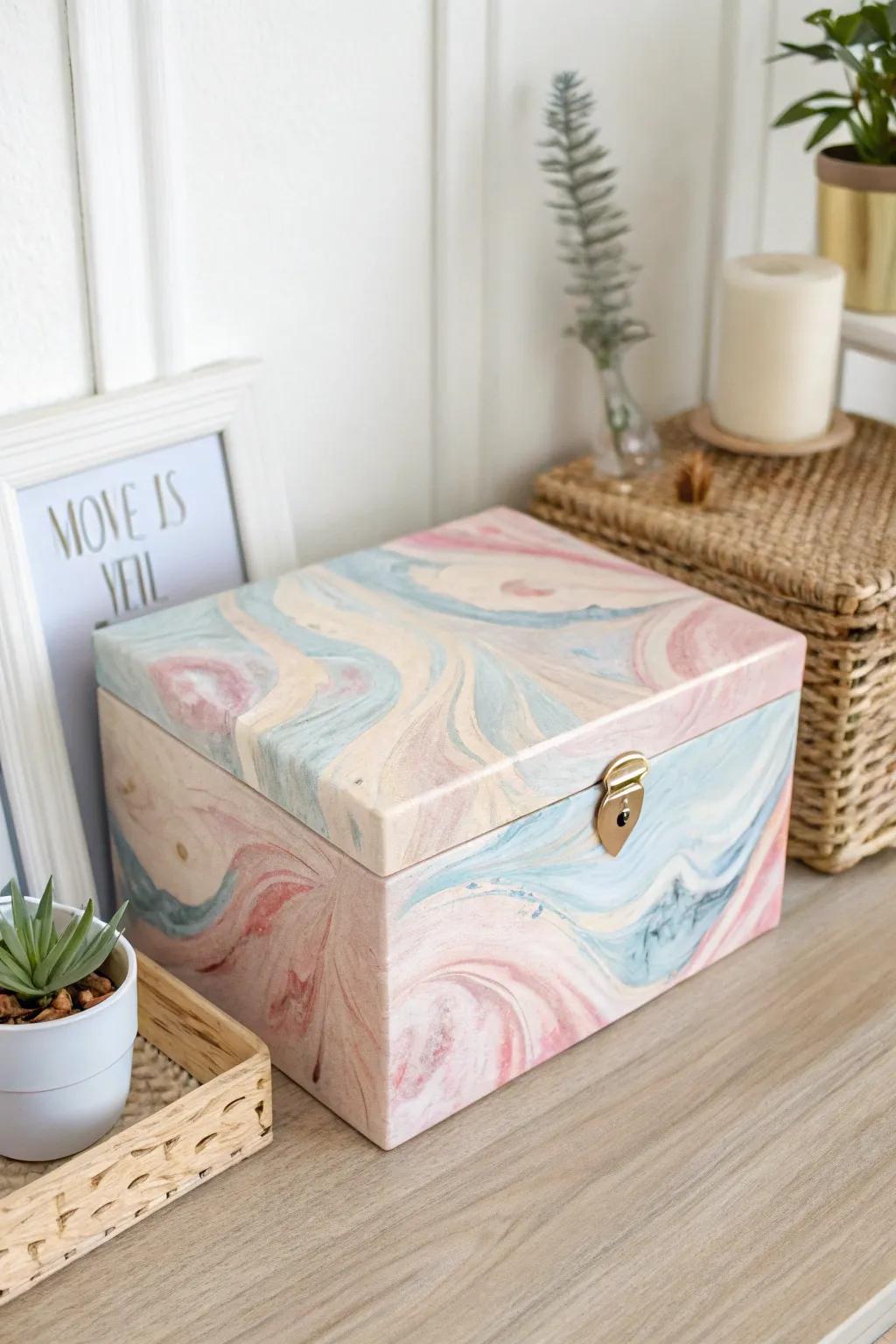 Elevate your organization game with these exquisite marbled storage boxes, where art meets functionality.