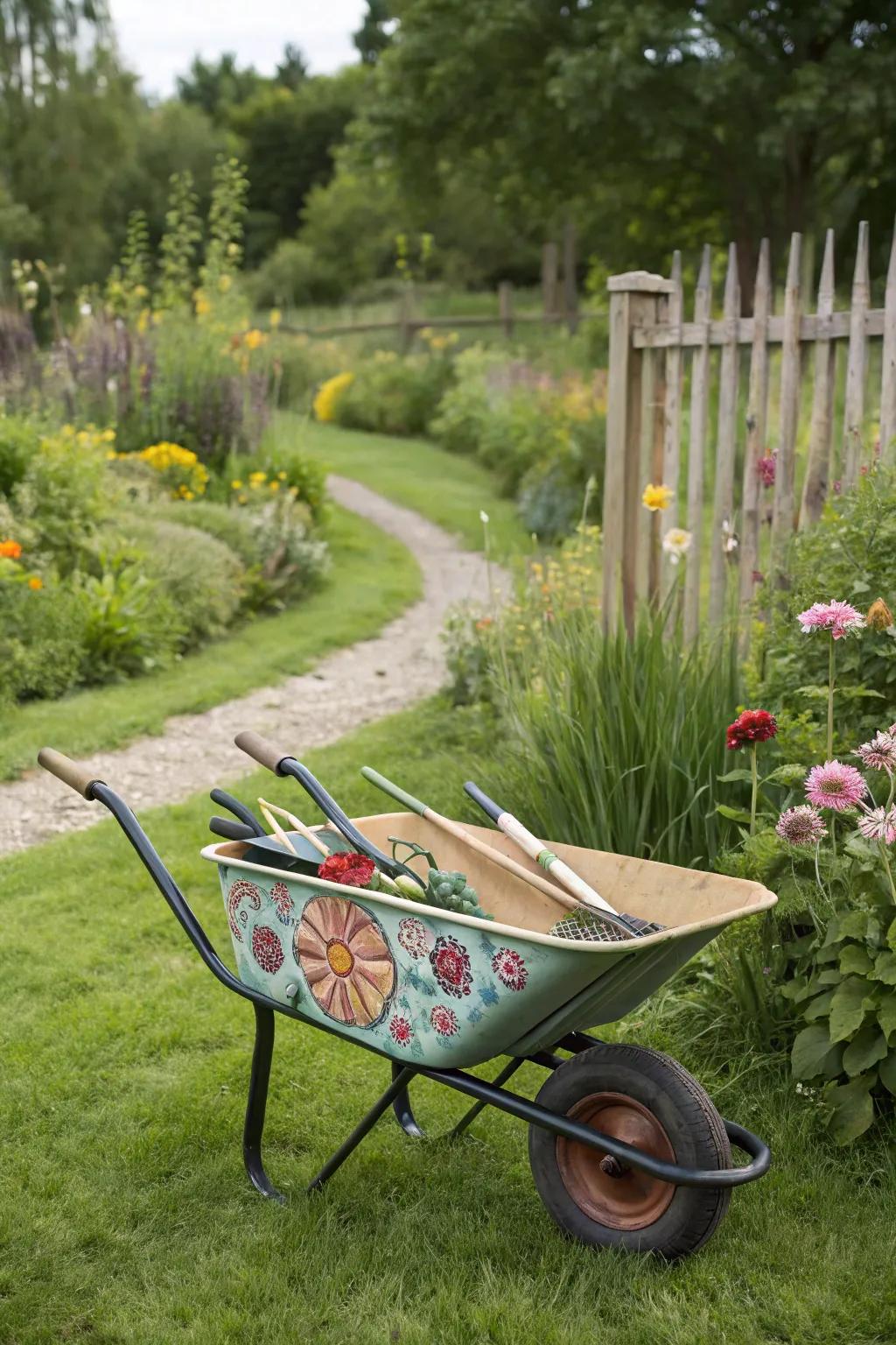 Showcase your creativity with a uniquely painted wheelbarrow.