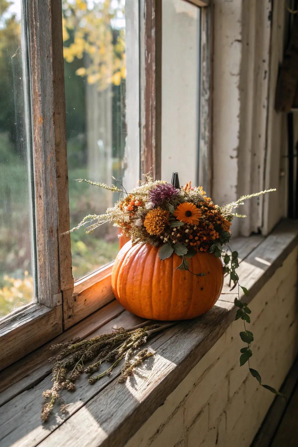 Gourd coronated with an enchanting floral configuration.