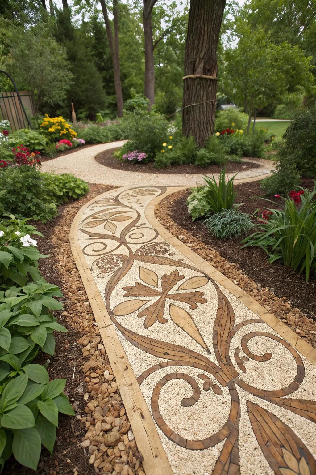 Timber shavings can be arranged creatively for distinctive exterior paving motifs.