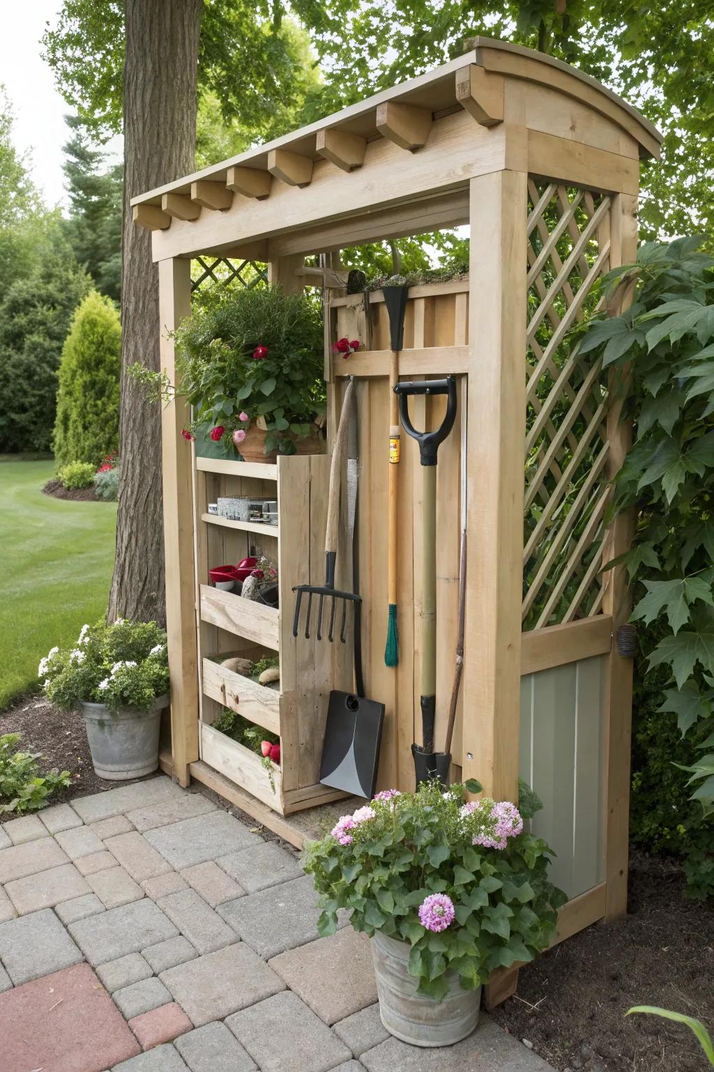Integrate storage into your garden with a tool arbor.