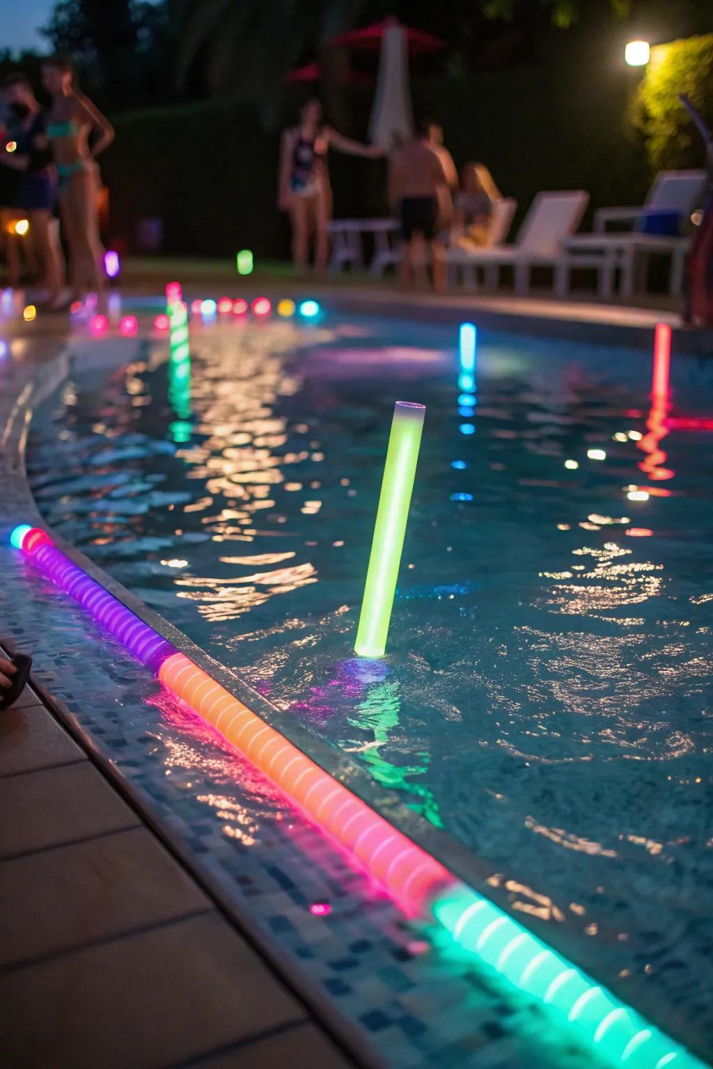 Radiant elements provide a magical addition to your evening pool celebration.