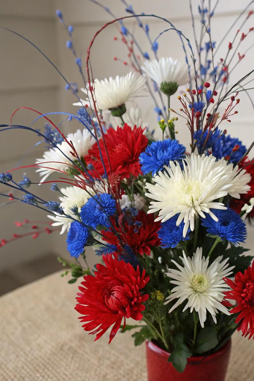 Floral arrangements mirroring the stunning display of fireworks.