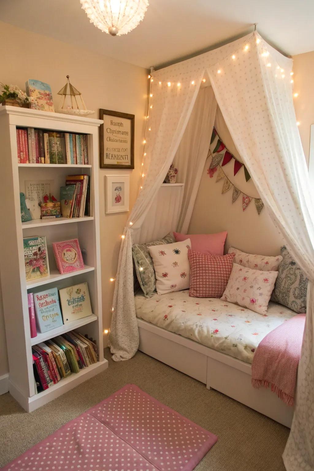 A cozy reading nook encourages young readers to discover new worlds.