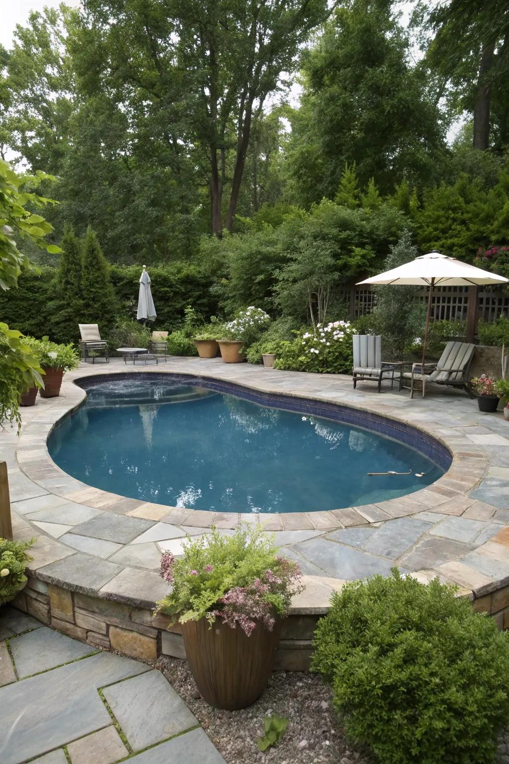 Stone features foster an organic integration with the surrounding environment.