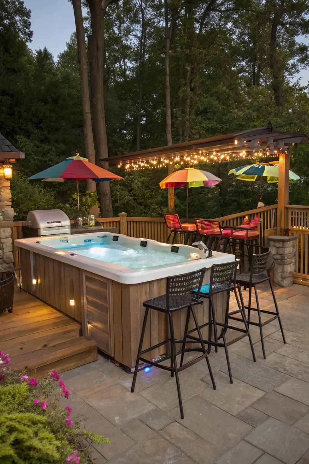 A swim-up bar elevates your backyard's allure for entertainment.