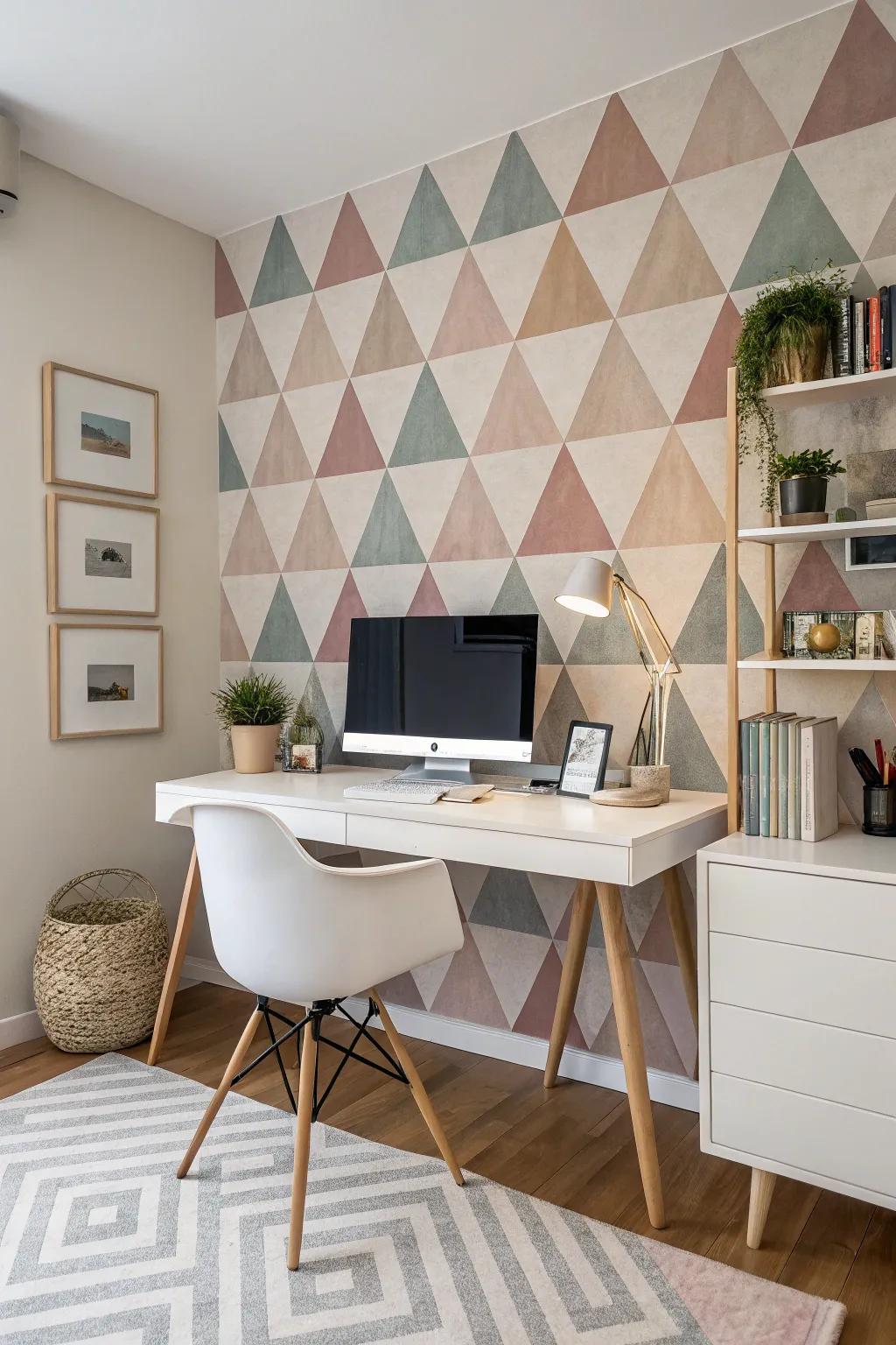 Geometric patterns offer a contemporary touch to the home office.