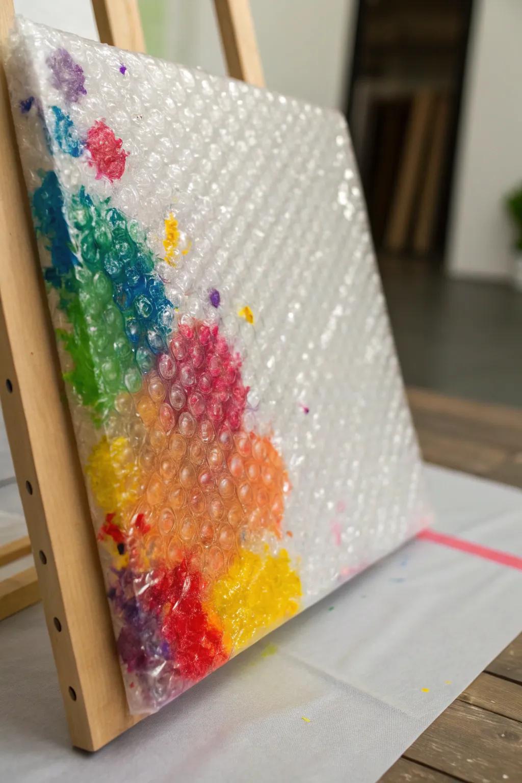 Use bubble wrap to create playful textures for an engaging artistic composition.