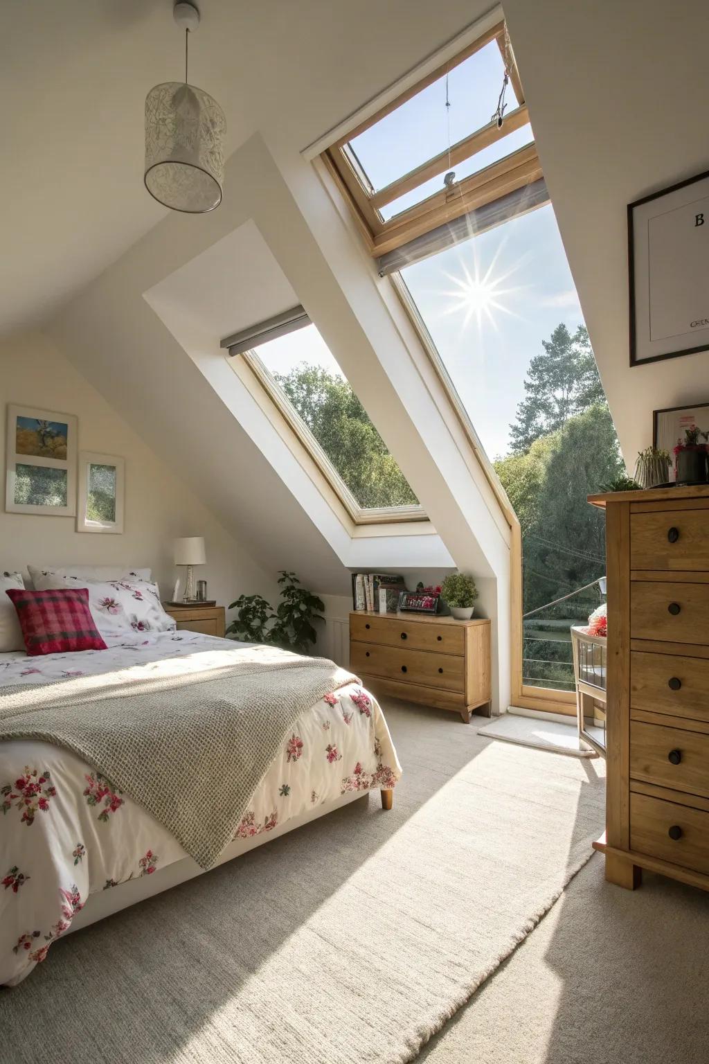 Sunlight transforms your attic into a radiant hideaway.