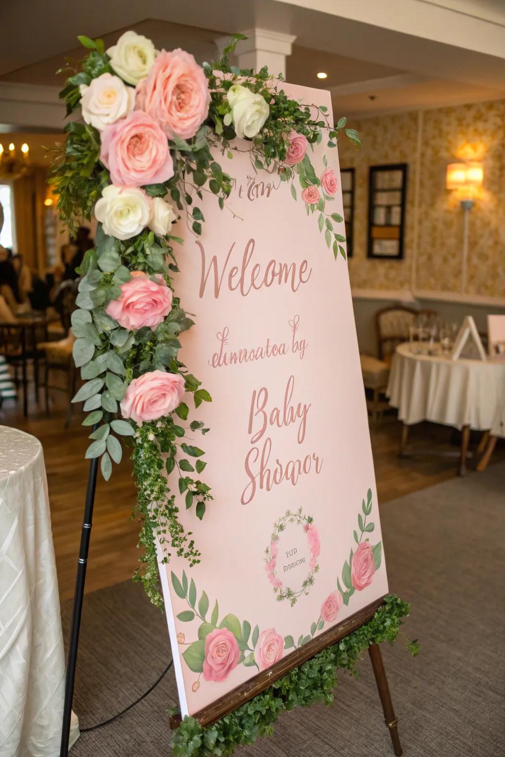 A floral reception board engenders an arresting visual portal.
