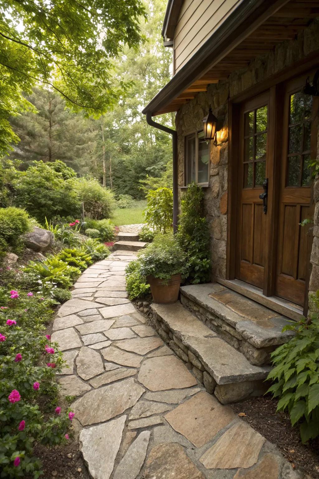 A stone terrace offers both elegance and resilience.