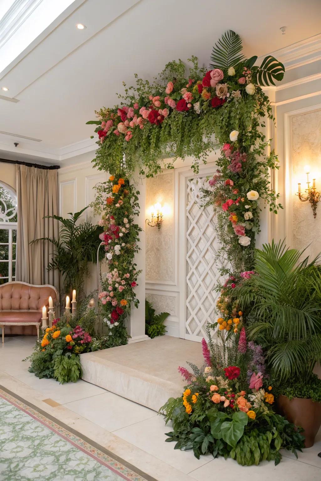 Forge a tranquil ambiance with an extravagant floral backdrop.
