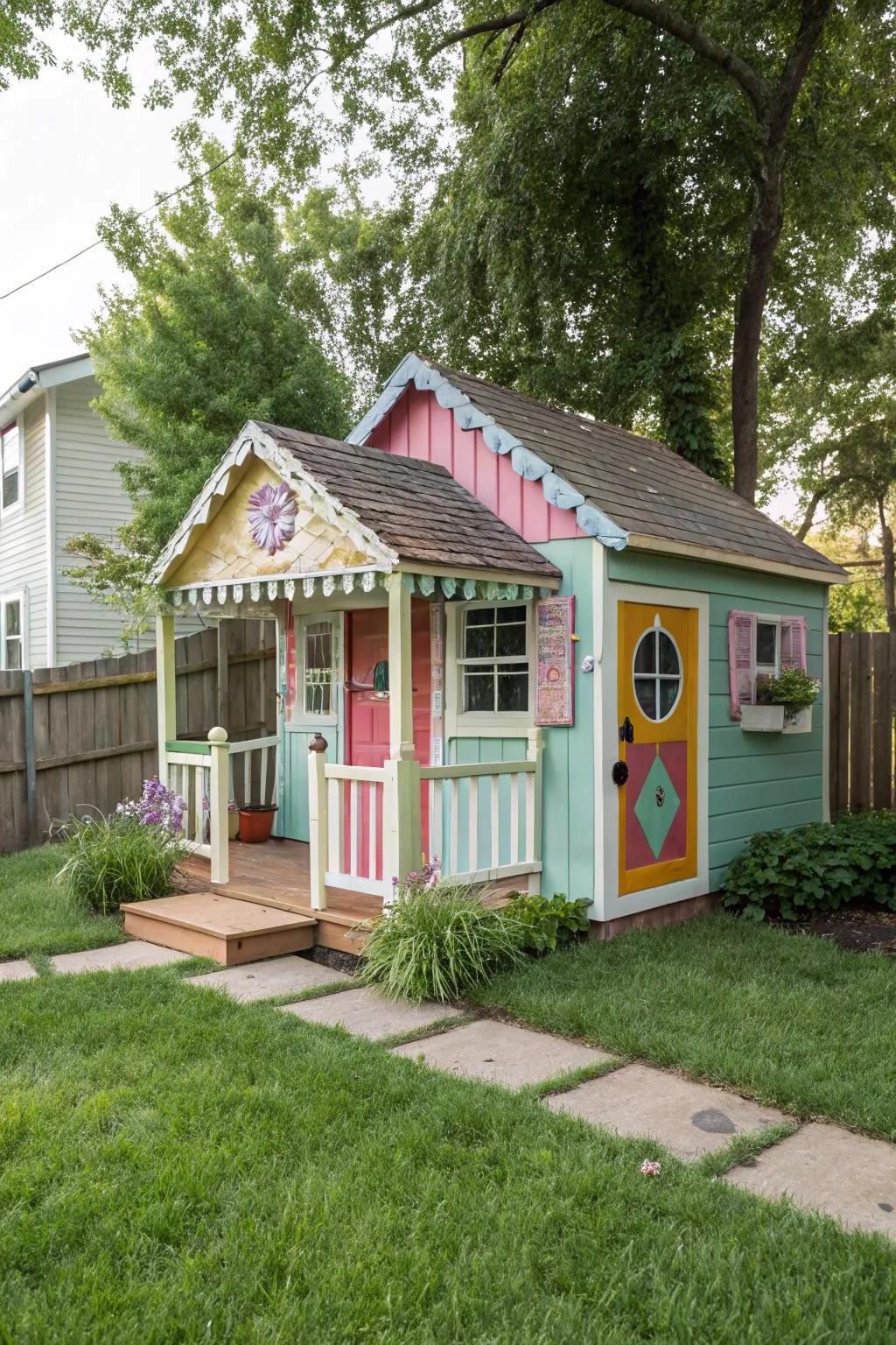 Vibrant colors bring a mini-house clubhouse to life.