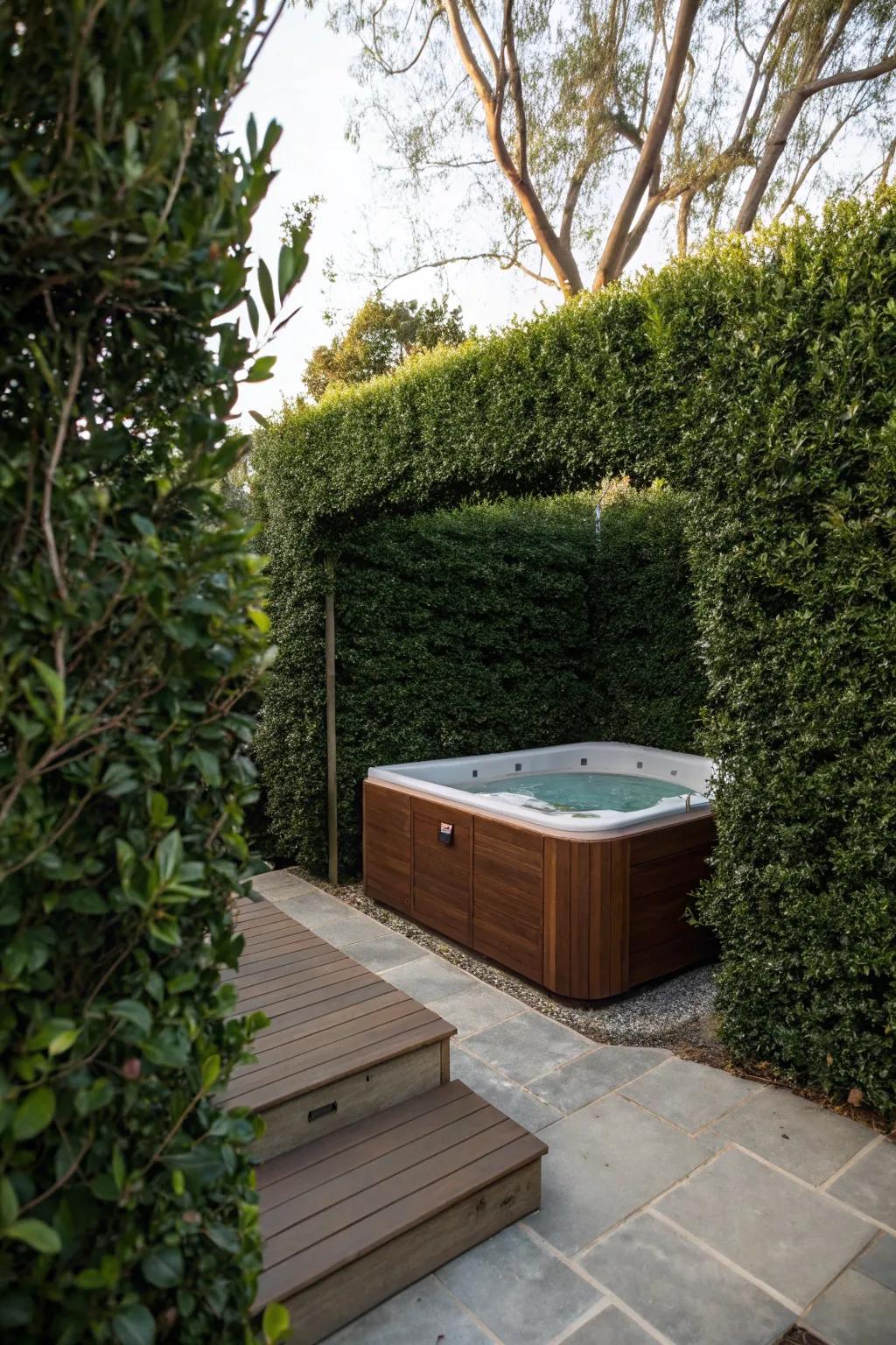 A dense hedge provides seclusion interwoven with the embrace of nature.