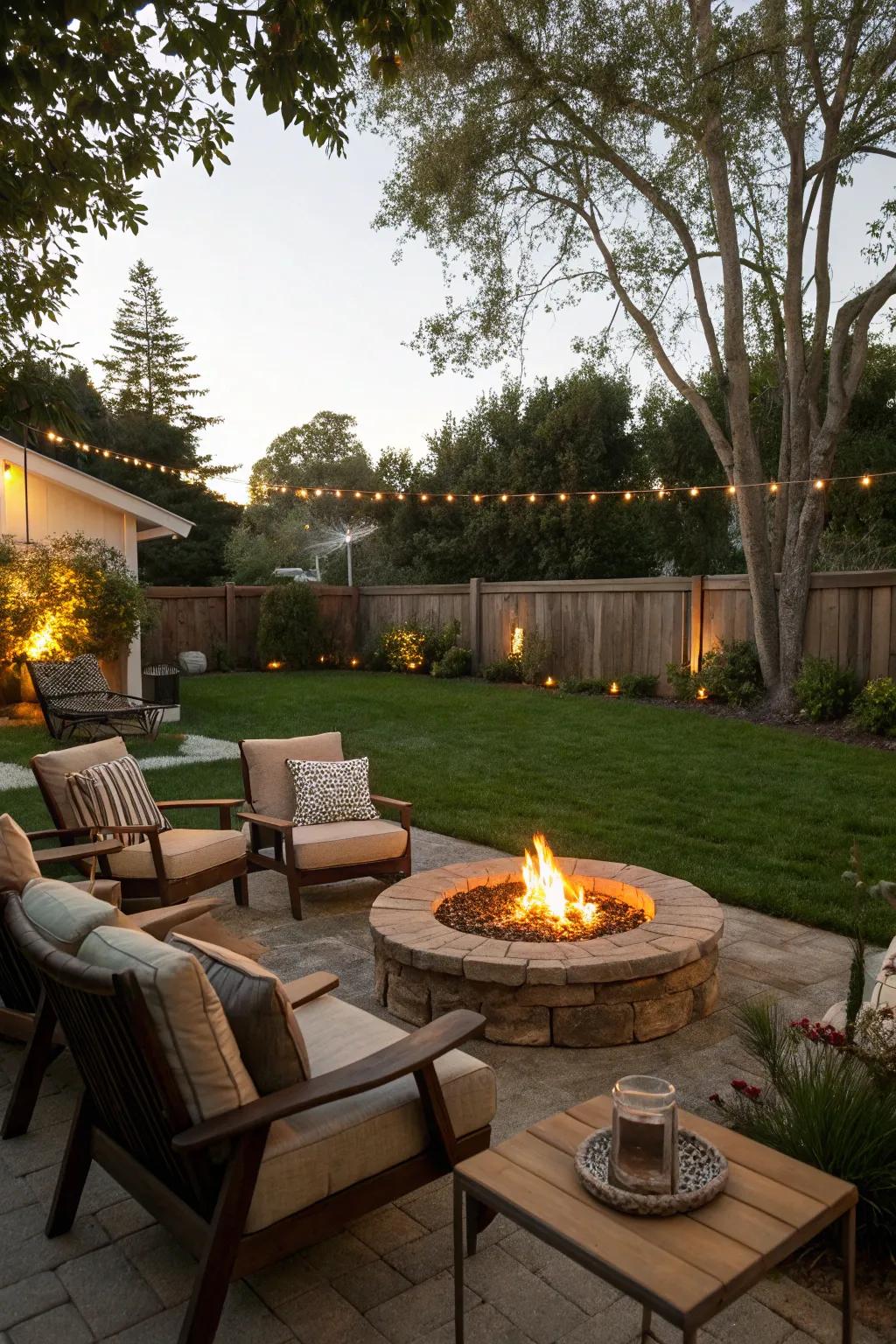 A central fire pit serves as a warm and inviting meeting place.