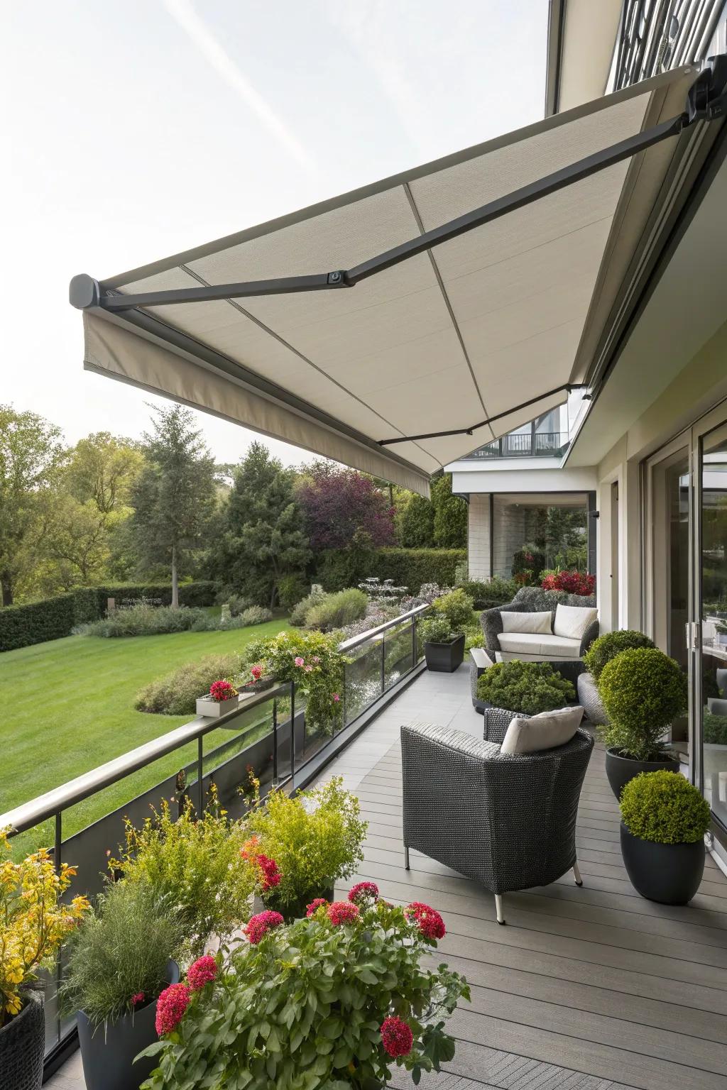 Savor the versatility with a contemporary retractable awning.
