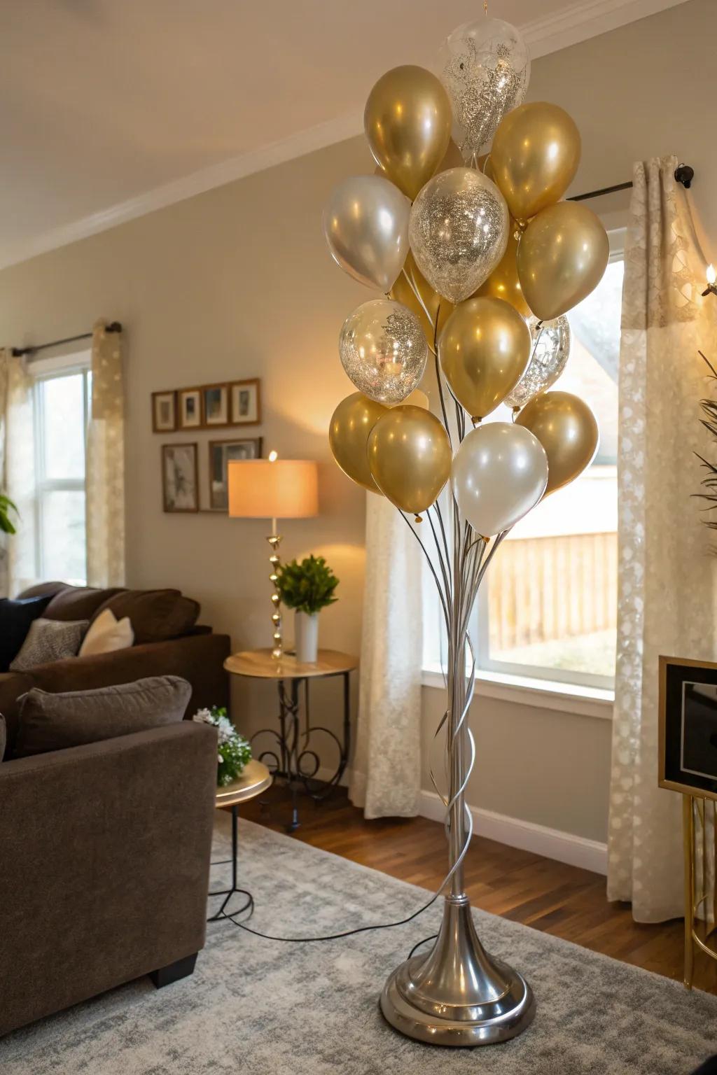Metallic balloons add a touch of sophistication.
