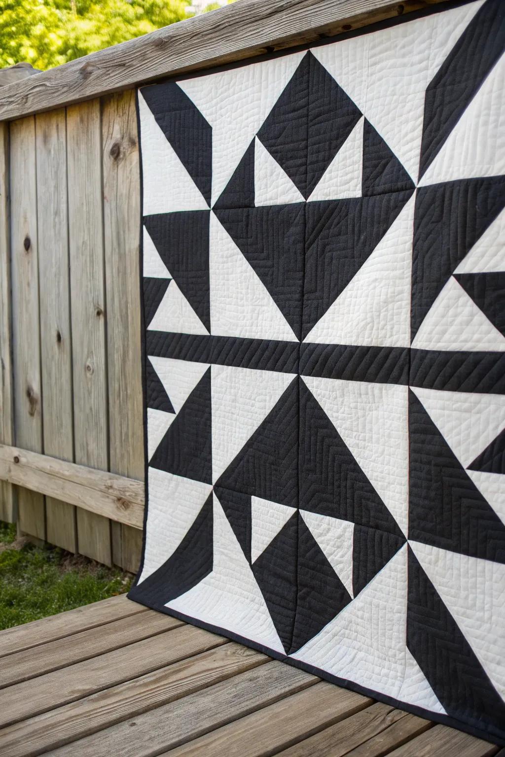 Contemporary minimalist quilt design in monochrome.