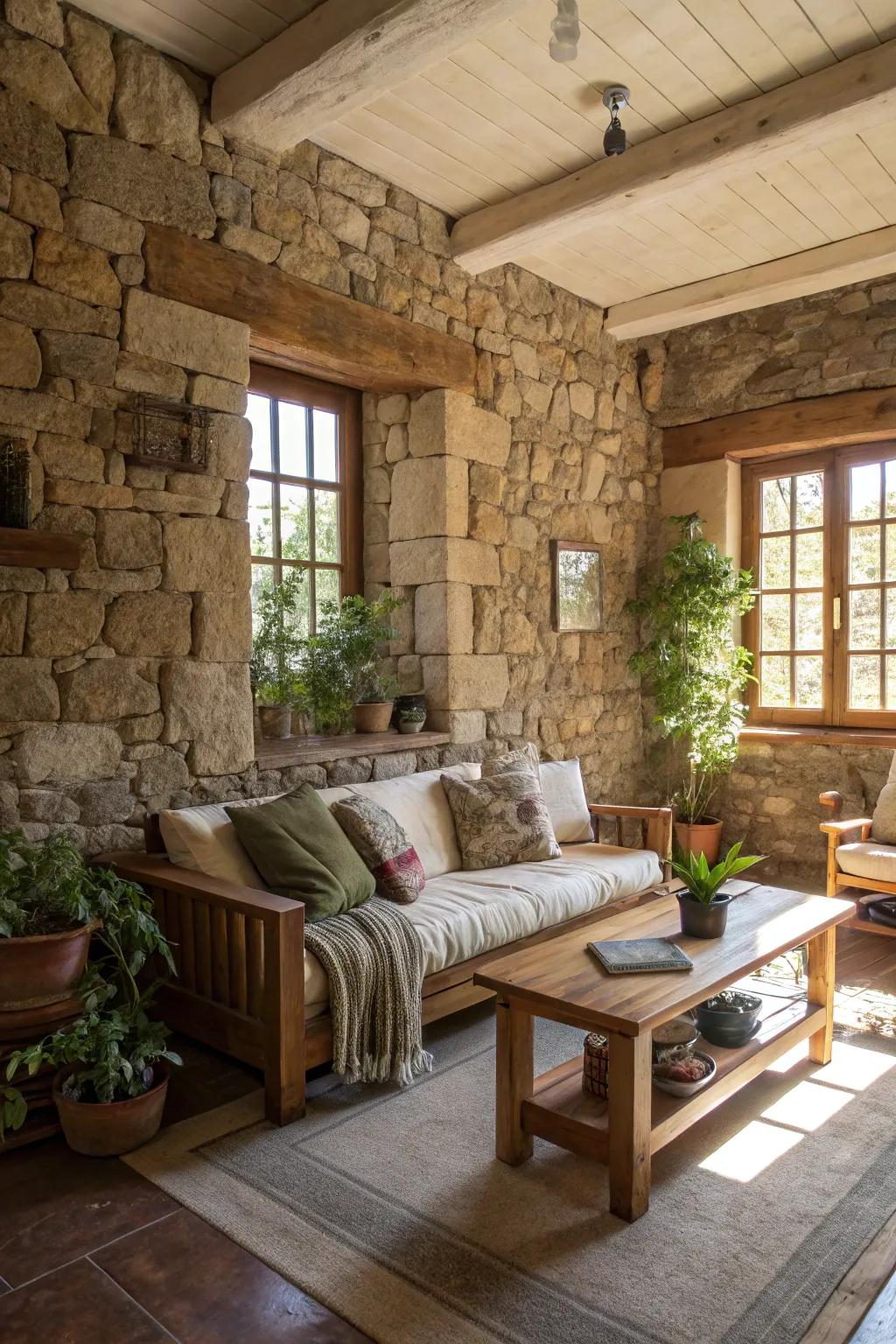 Organic elements enrich the room's unspoiled charm