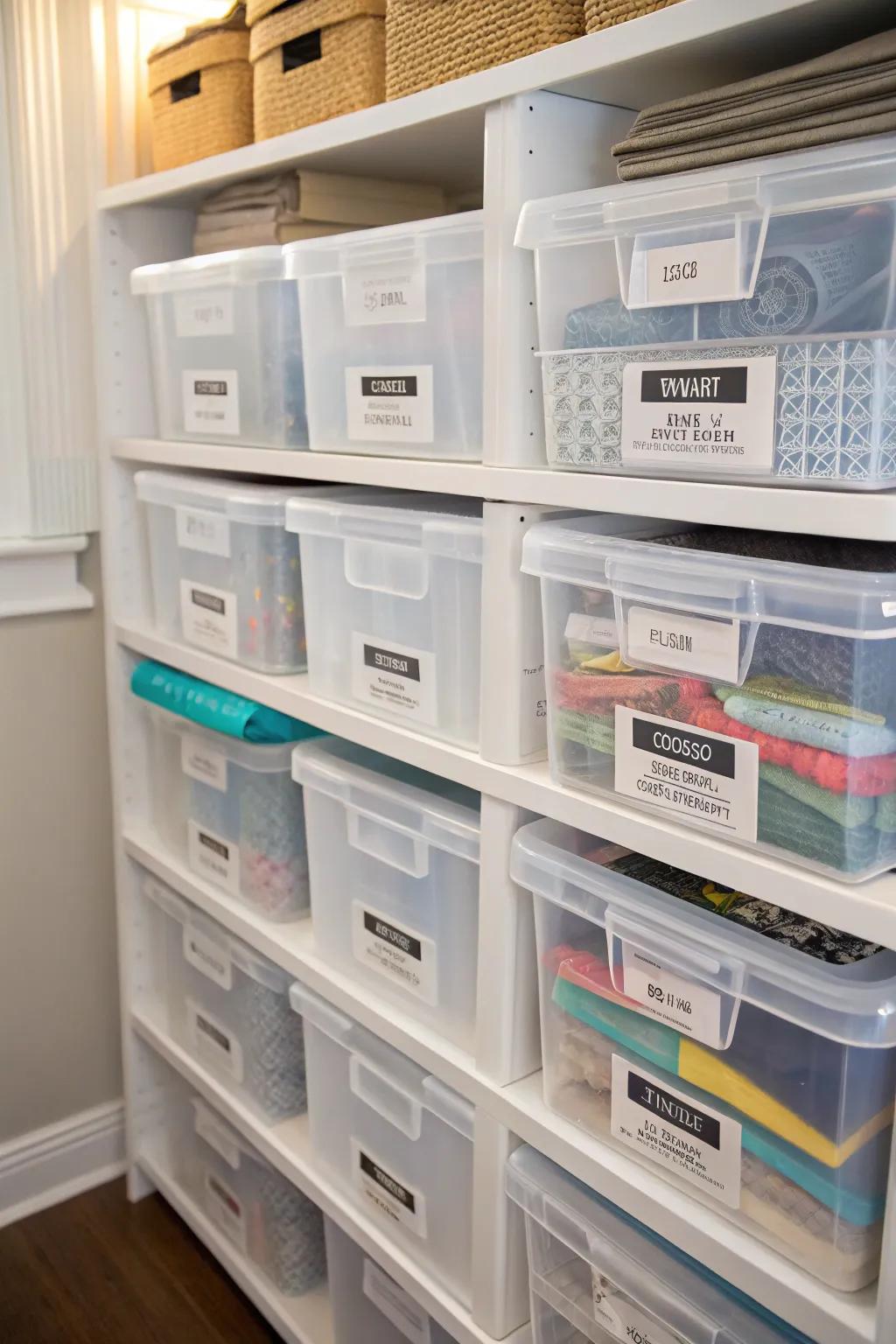 Clear bins ensure effortless viewing and access to stored items.