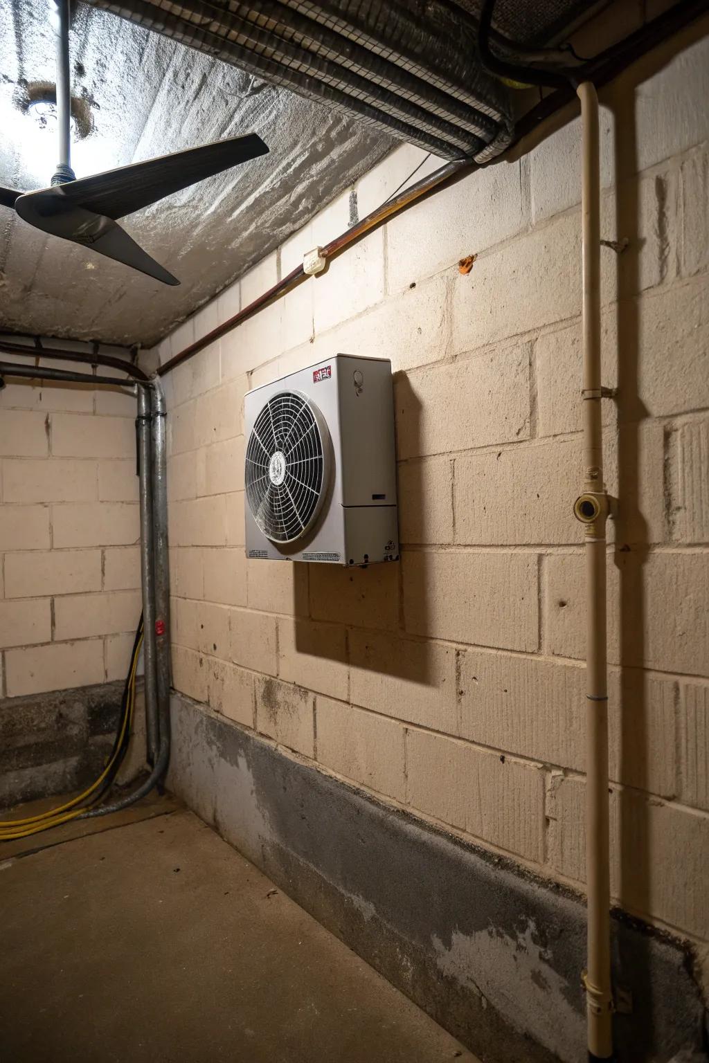 To maintain adequate air circulation in enclosed basement spaces, exhaust fans are essential.
