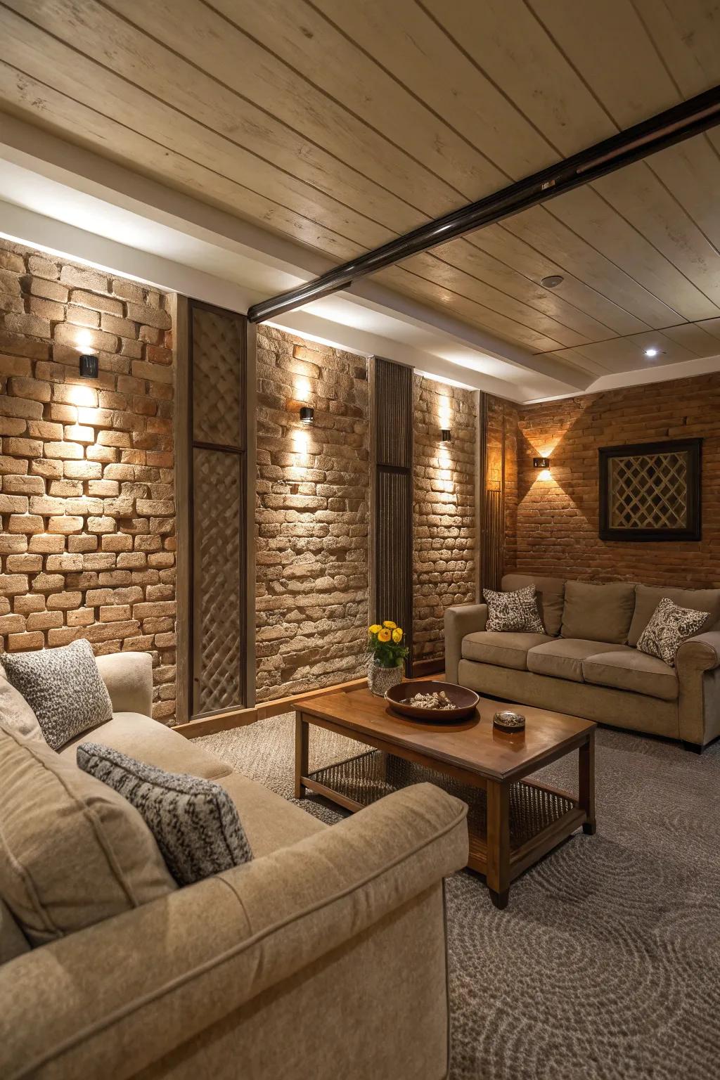 Textural elements enrich basements with added dimension and warmth.