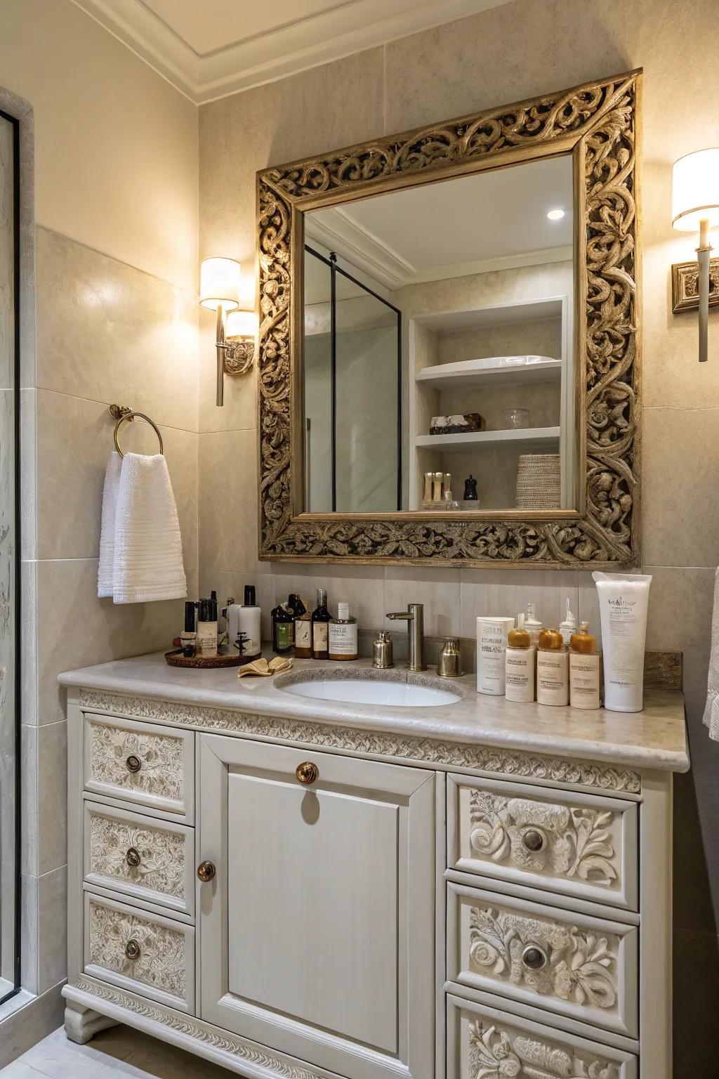 An elegant mirror can become the focal point of your bathroom decor.