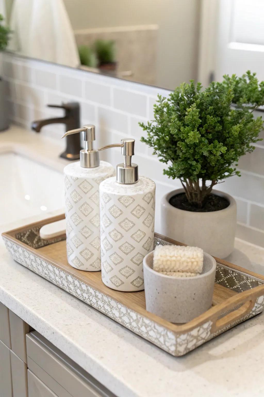 A decorative surface organizer enhances both the style and organization of your bathroom counter.