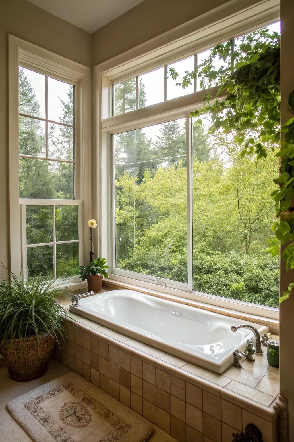 Seamlessly blend the indoors and outdoors by situating your tub beneath a window.