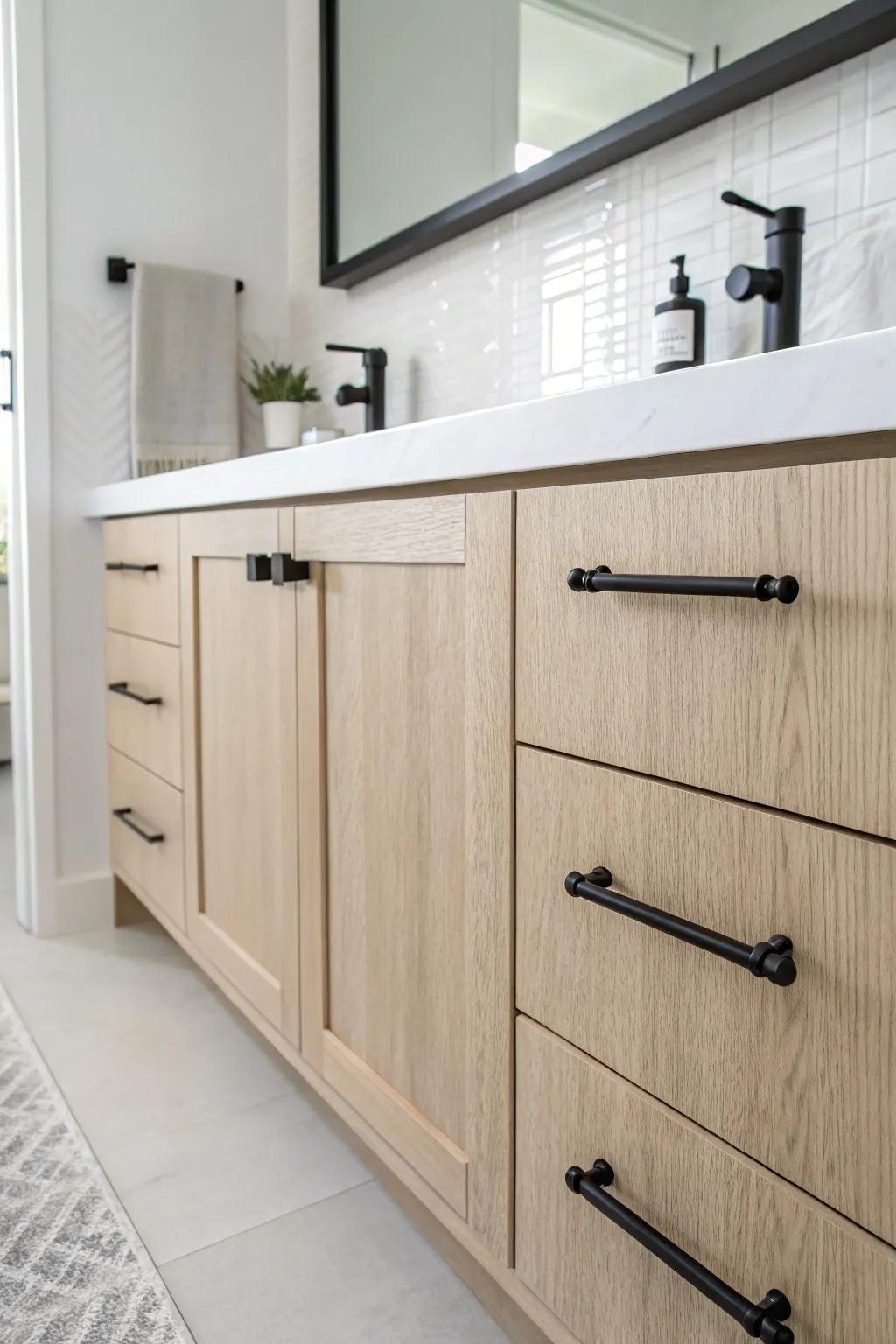 Matte black bar pulls present a contemporary and uncluttered visual.