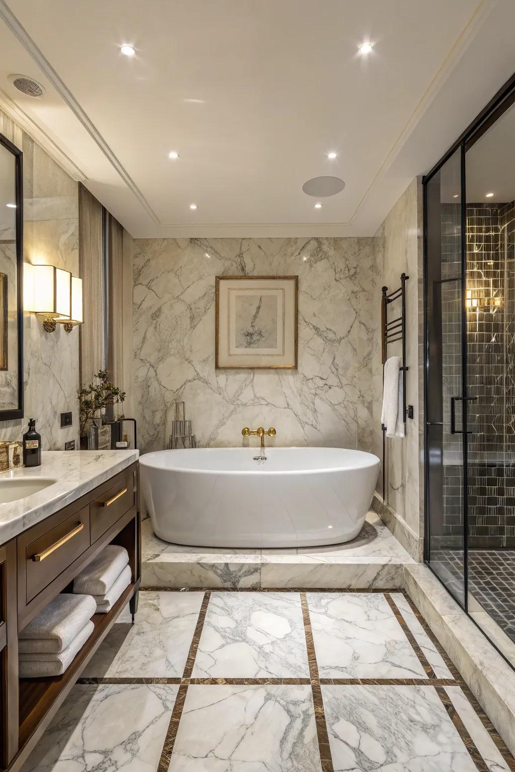 Marble and high-end tiles can transform your bathroom into a luxurious retreat.