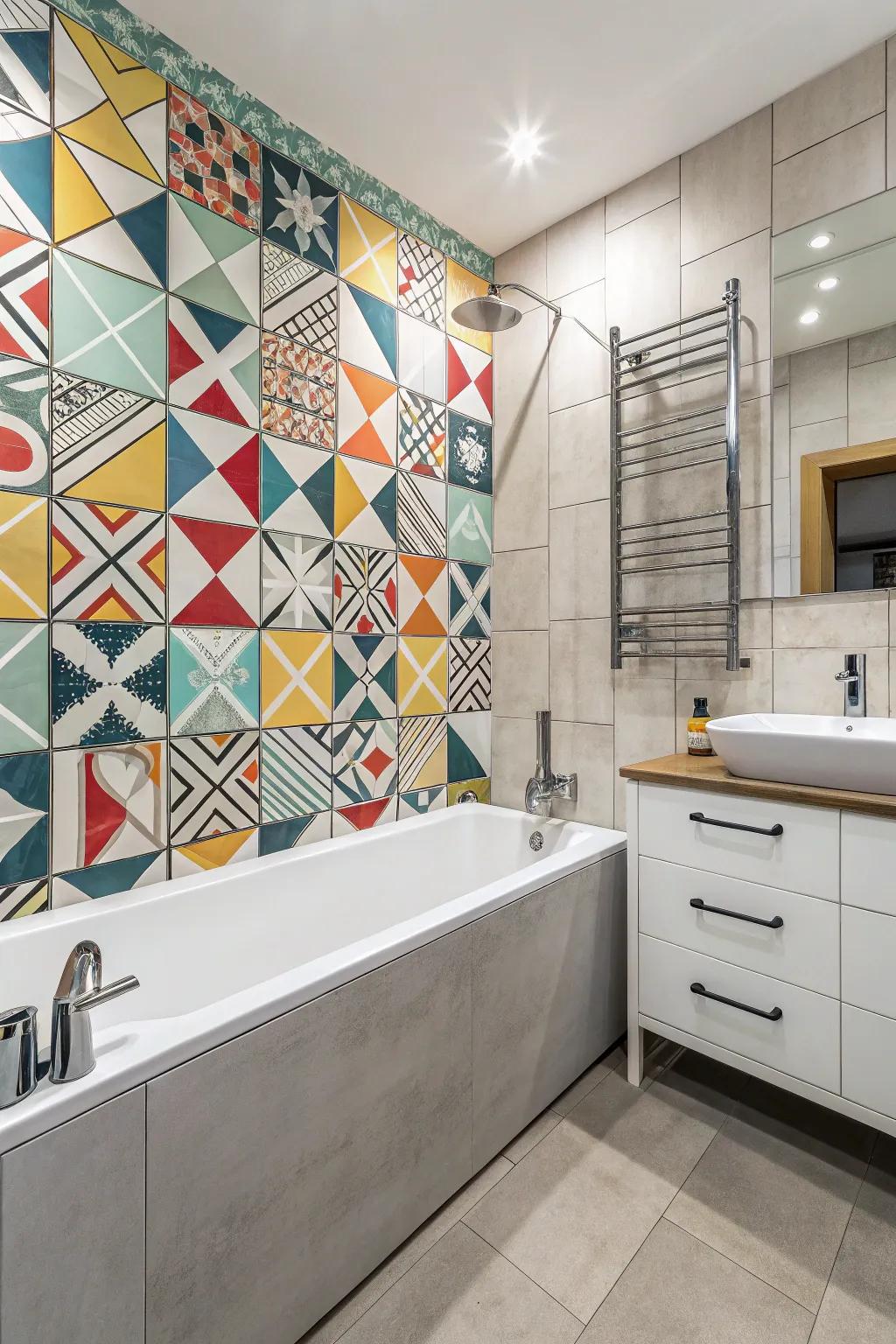 A playful escape with geometric tile designs