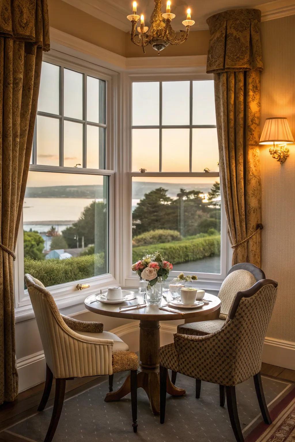 Enjoy meals with a view by setting up a dining area in your bay window.