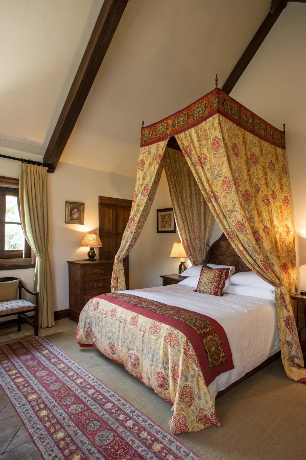 A bold textile display adds a touch of color and character.