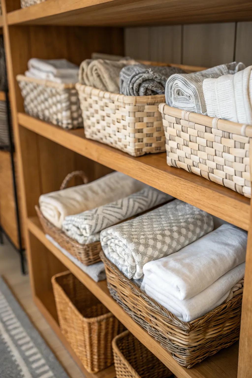 Baskets bring flair and order to your linen storage.