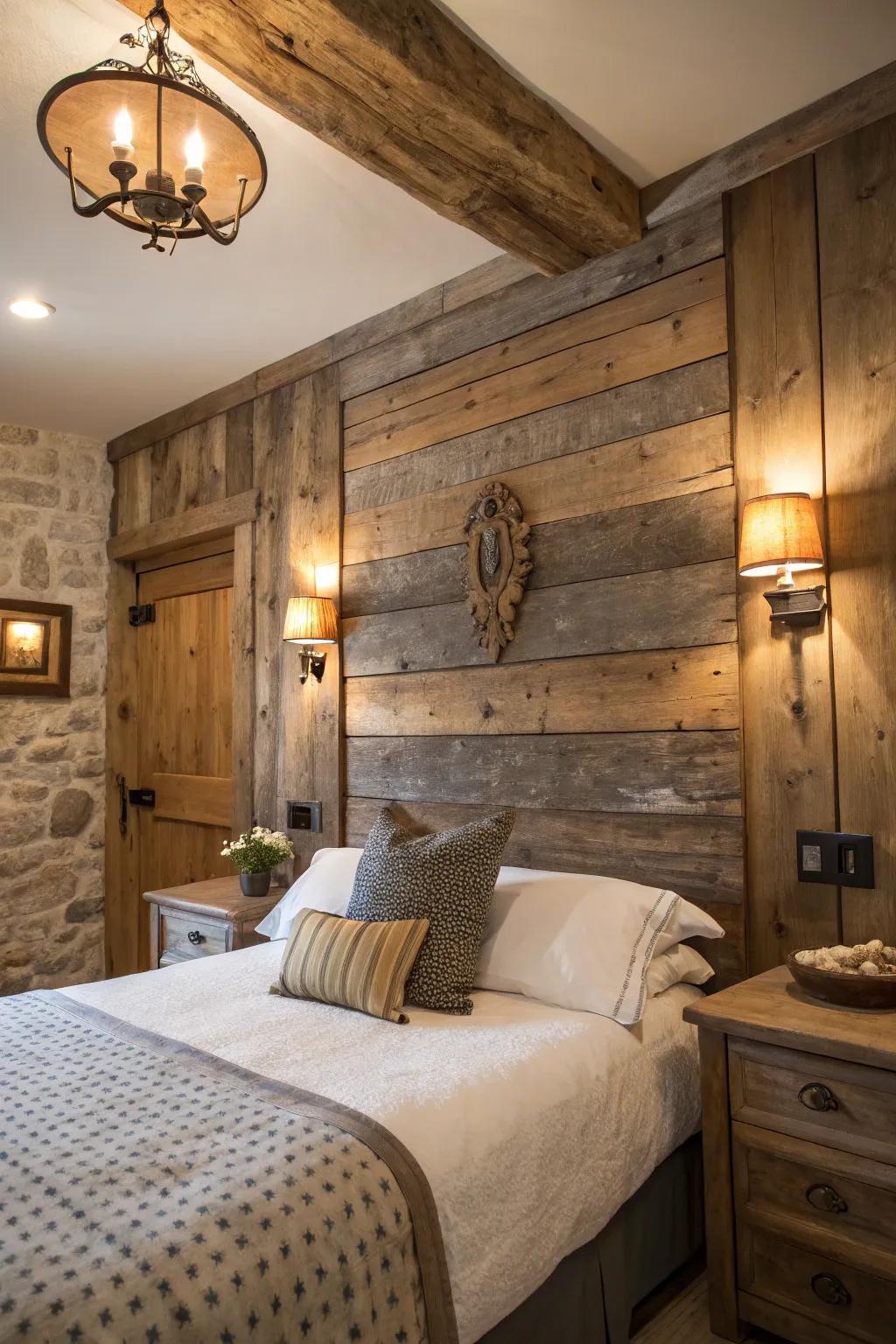 Timber wall luminaires impart a homespun allure to your bedroom.