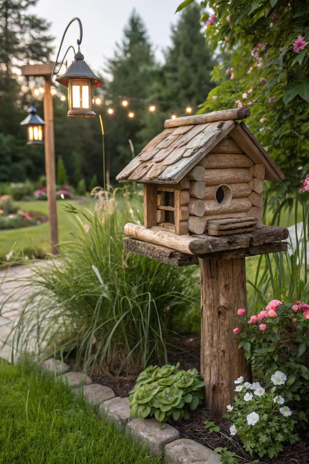 A log cabin-inspired feeder that brings a hint of wilderness to your garden.