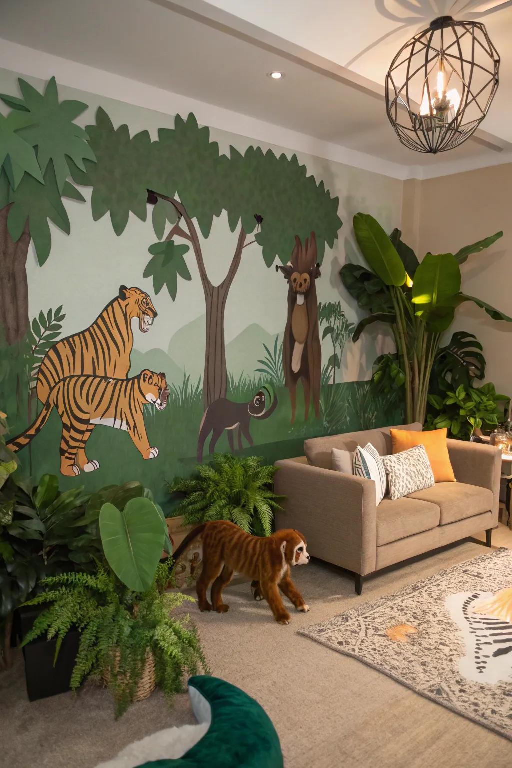 A rainforest-themed backdrop creates a thrilling and immersive environment for guests.