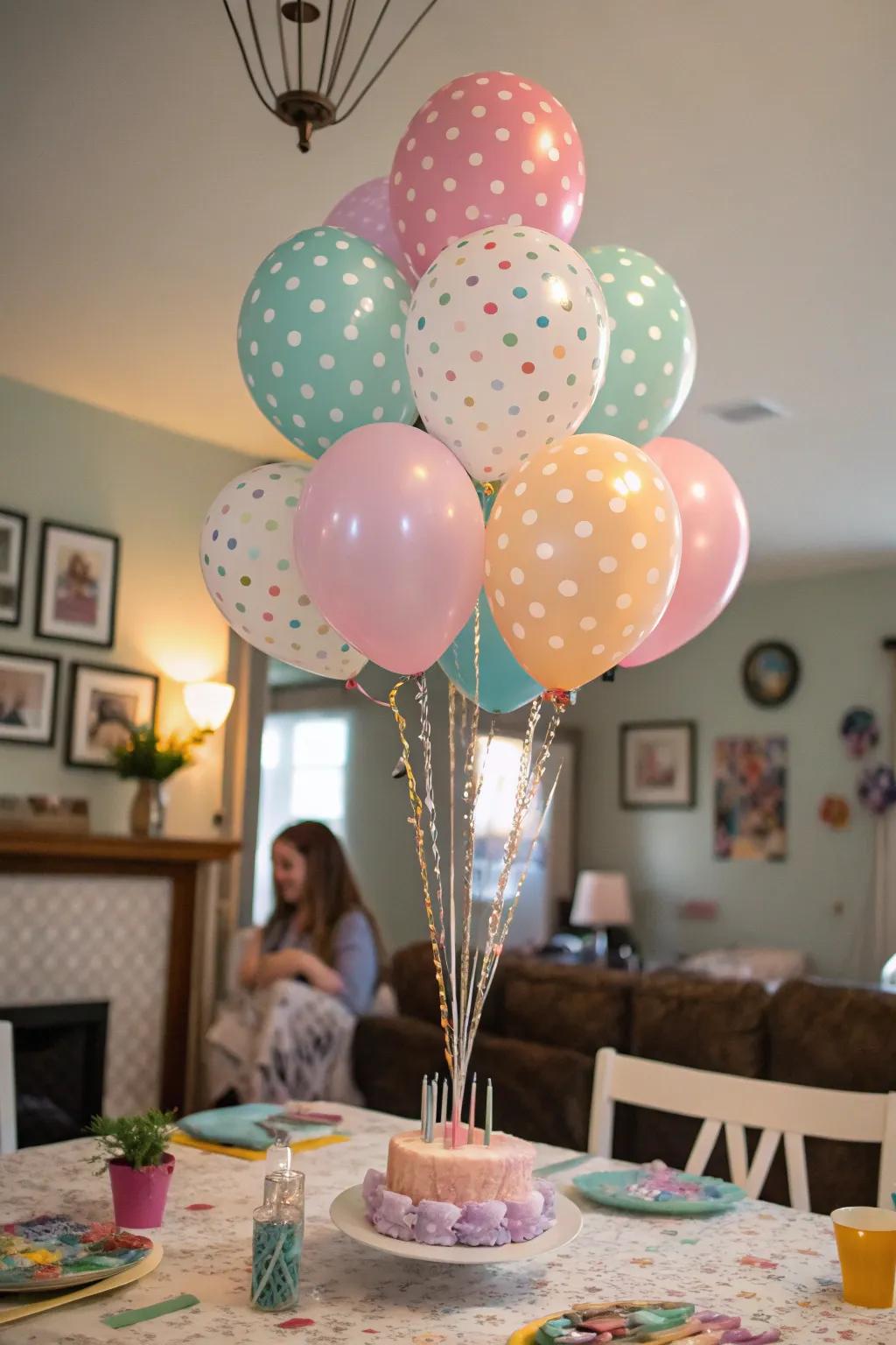 The balloon centerpiece brings both height and a fun, playful touch to the table.