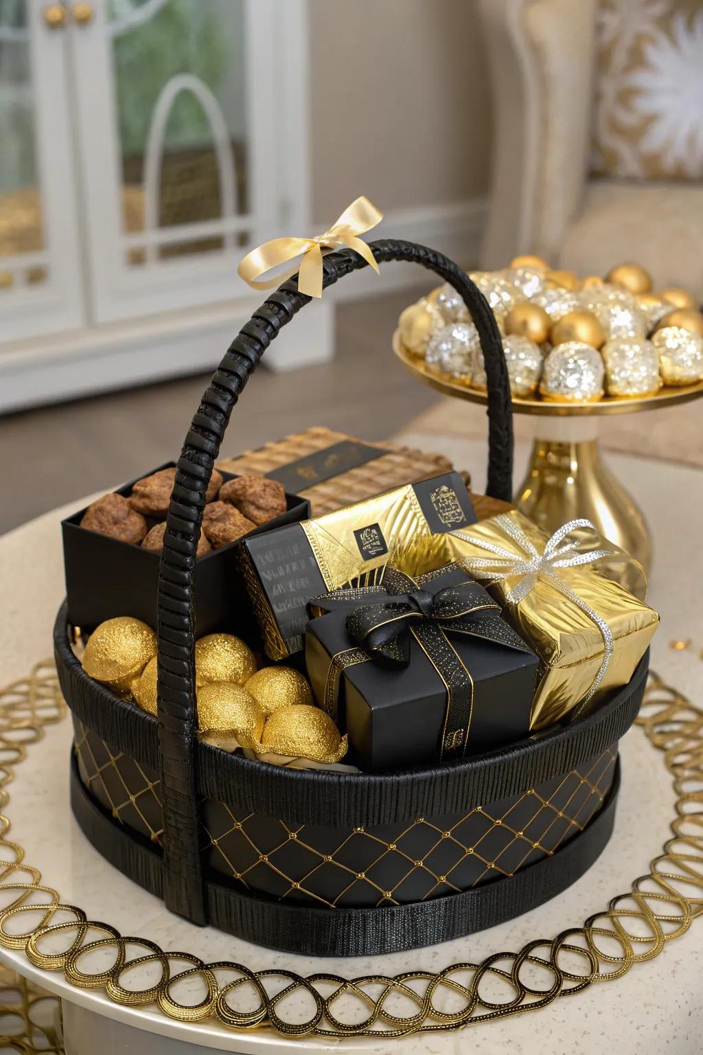 Ebony and gilt aesthetic for an opulent effect.