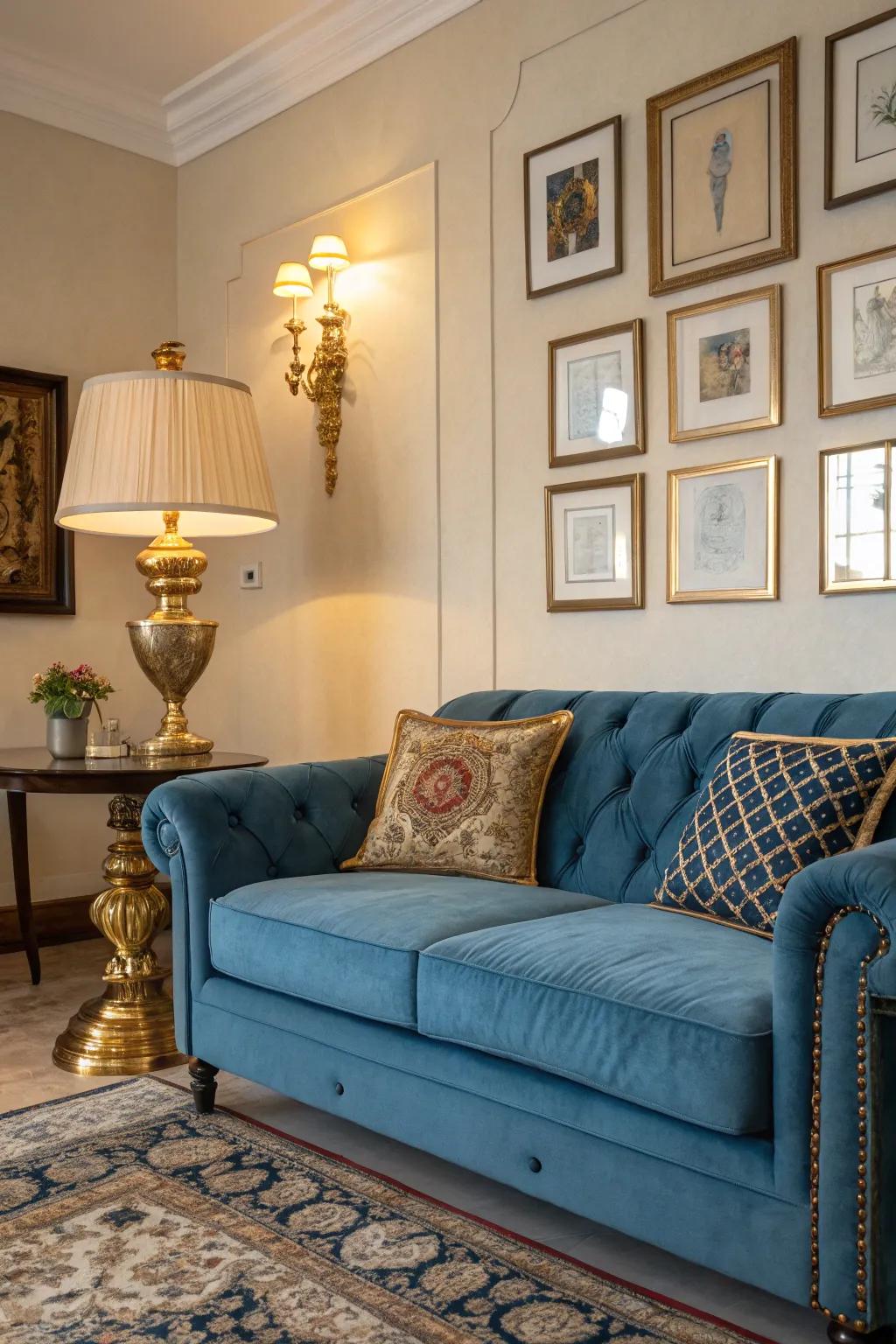 A sophisticated shine is brought to the room by metallic accents.