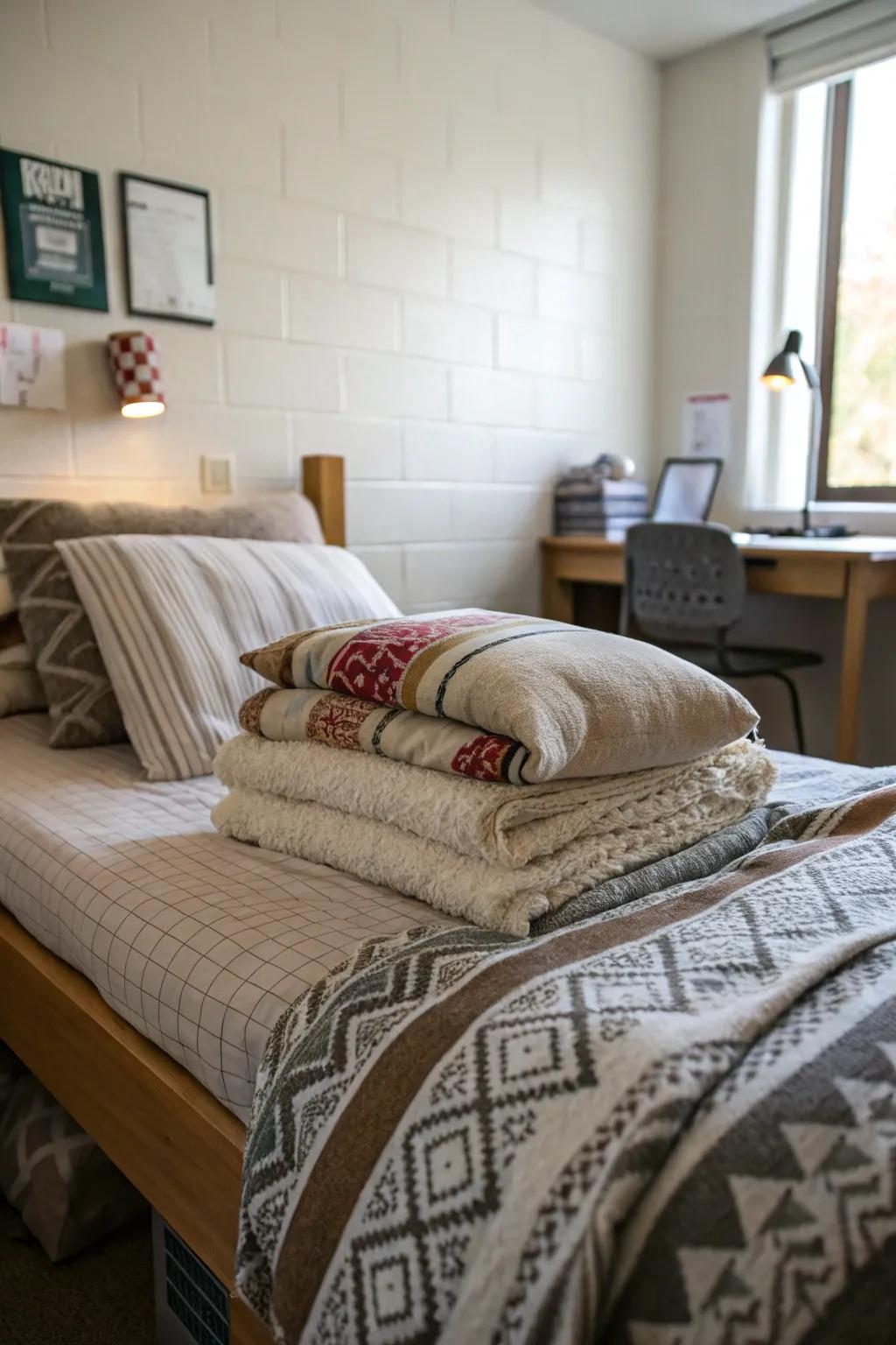 Layered textiles result in a welcoming bohemian aesthetic