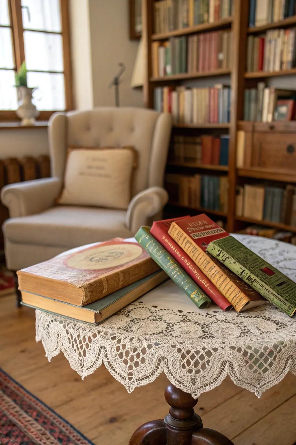 Infuse your decor with nostalgia through vintage-themed book jackets.