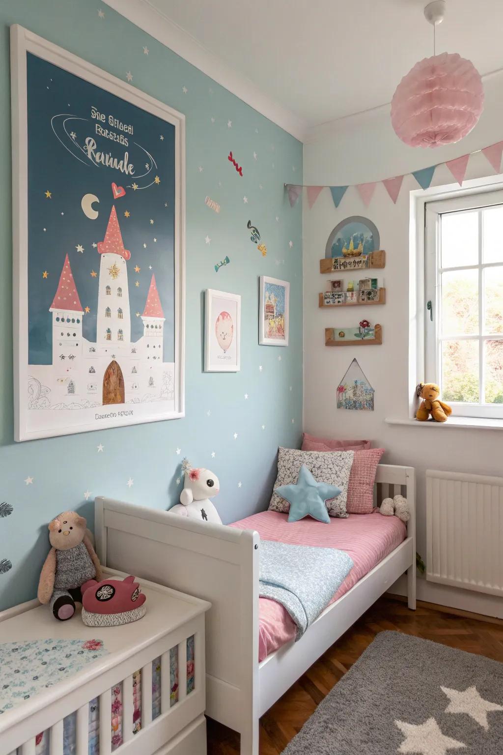 Different color schemes aid in personalizing each child's area.