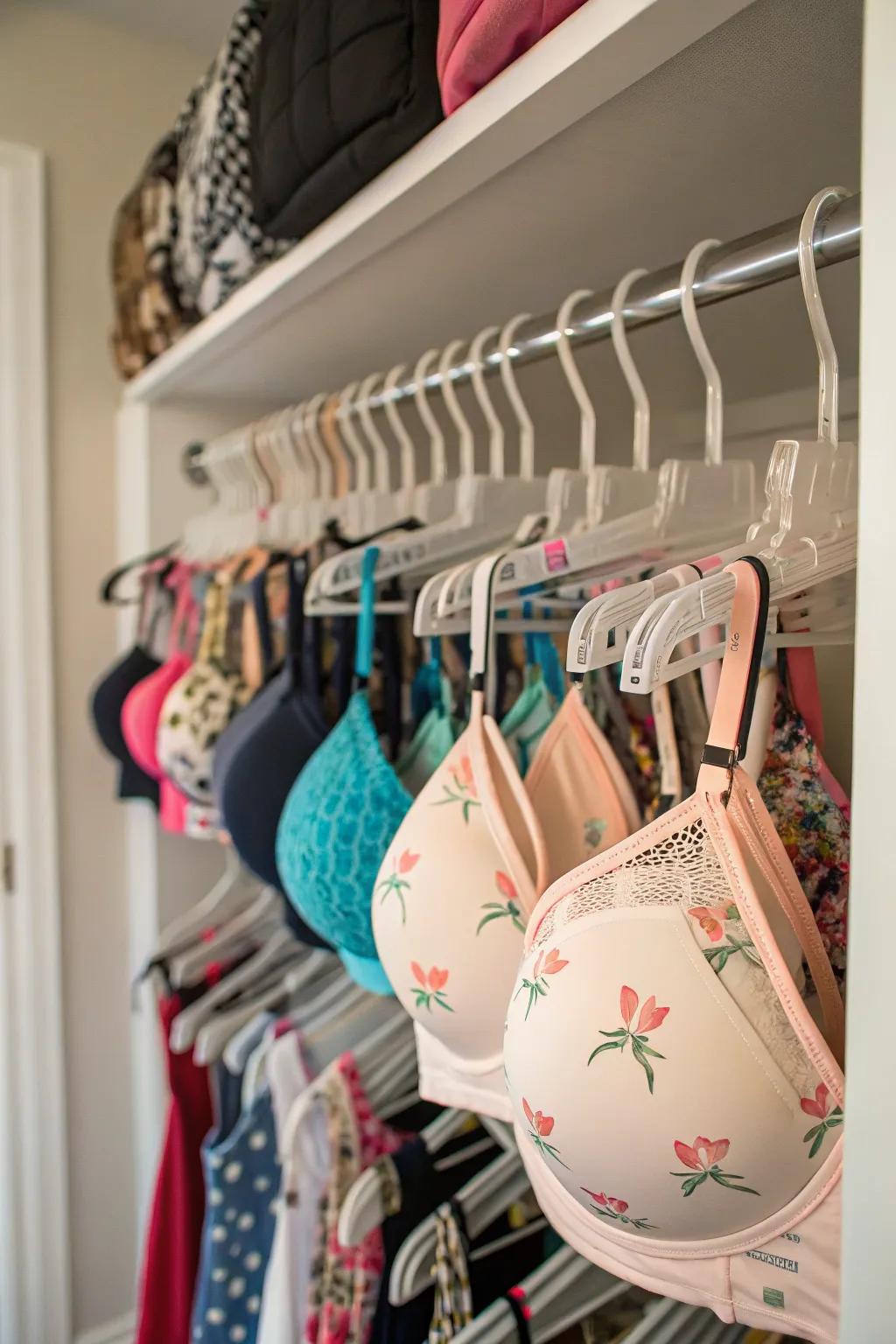 Safeguard the structure of your undergarments by suspending them on holders with multiple fasteners.