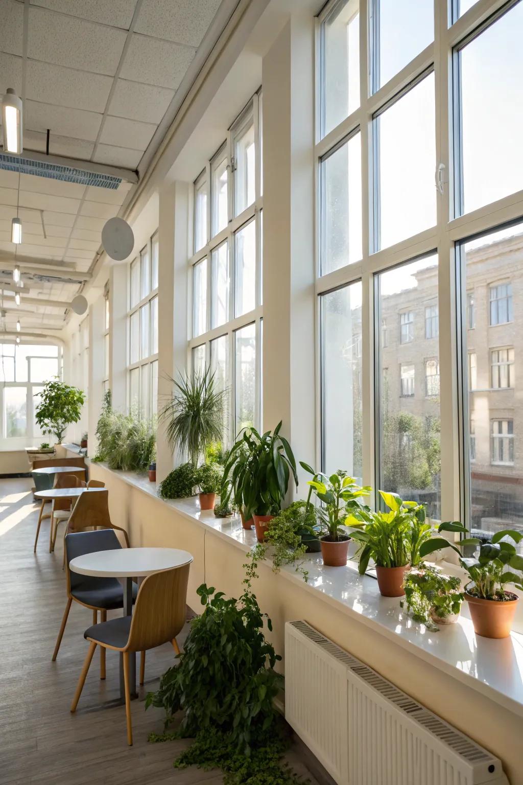 Natural light brightens the break room, creating an invigorating atmosphere.
